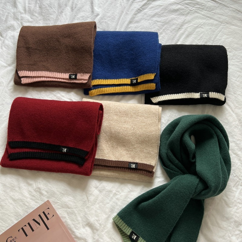 Korean Style All-matching Youthful-looking Keep Warm Pure Color Wool Knitted Scarf