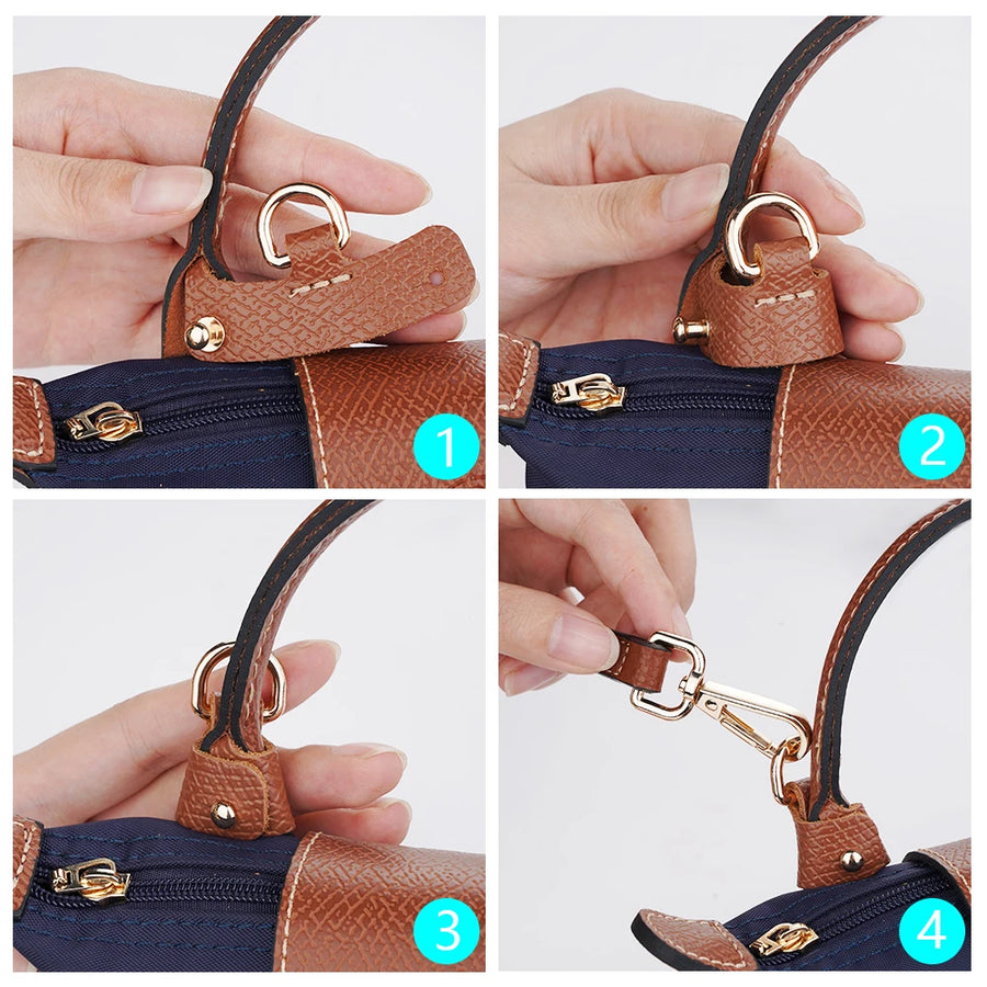 1 Set Bag Strap For Longchamp Mini Punch-free Genuine Leather Shoulder Strap Set Transformation Crossbody Strap Bag Accessories