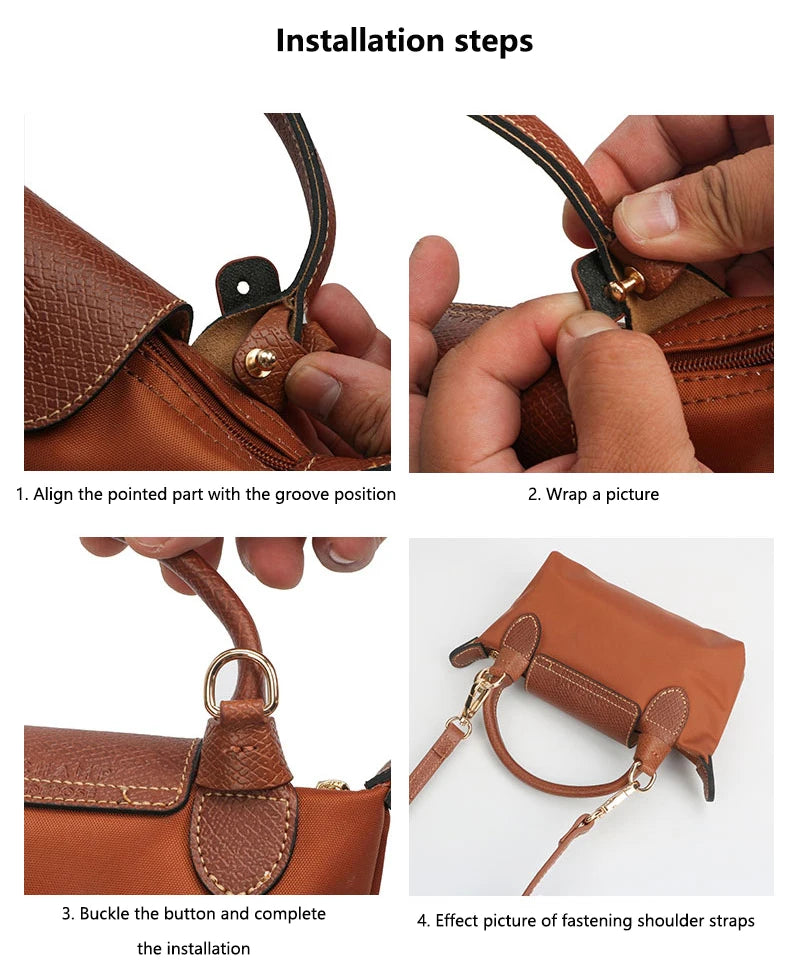 1 Set Bag Strap For Longchamp Mini Punch-free Genuine Leather Shoulder Strap Set Transformation Crossbody Strap Bag Accessories